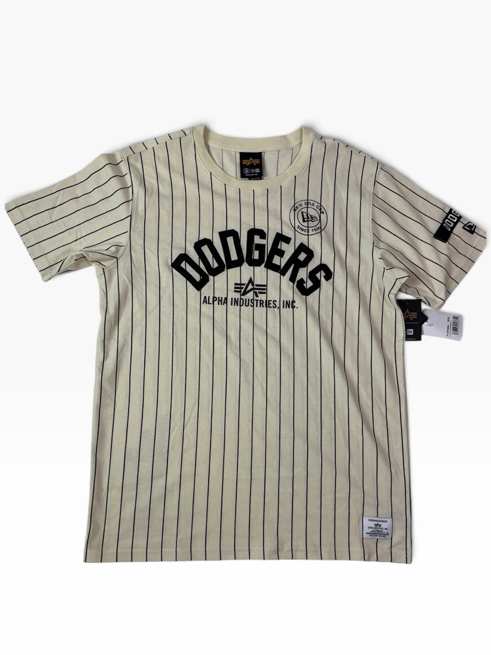 Alpha Industries Dodgers Pinstripe Crew Neck T-Shirt - Cream/Black
